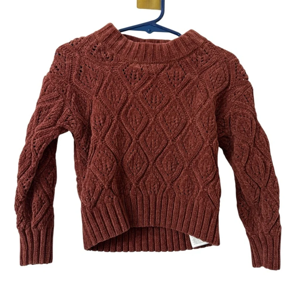 Girls 3T Rusted Brown Cable Knit Sweater - Brown
